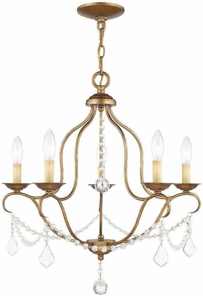Livex Lighting 6435-48 Chesterfield 5 Light Chandelier, Antique Gold Leaf