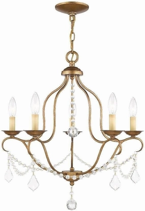 Livex Lighting 6435-48 Chesterfield 5 Light Chandelier, Antique Gold Leaf