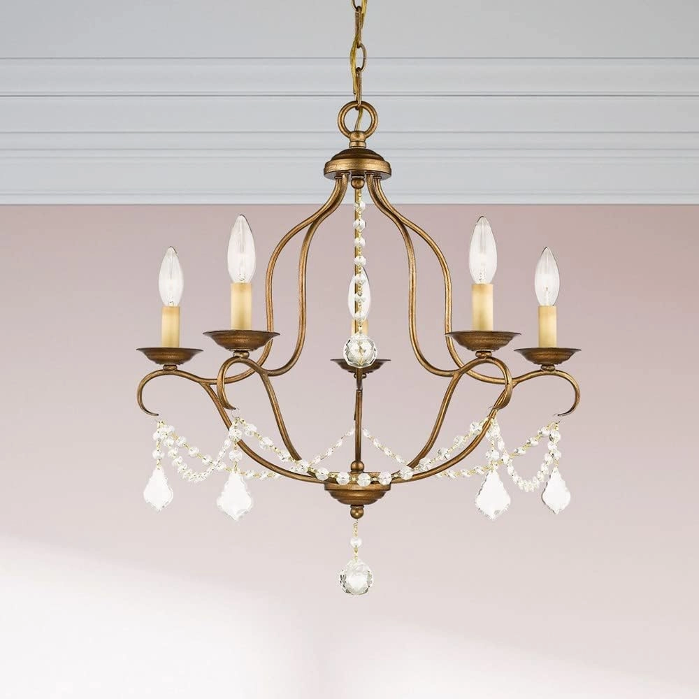 Livex Lighting 6435-48 Chesterfield 5 Light Chandelier, Antique Gold Leaf