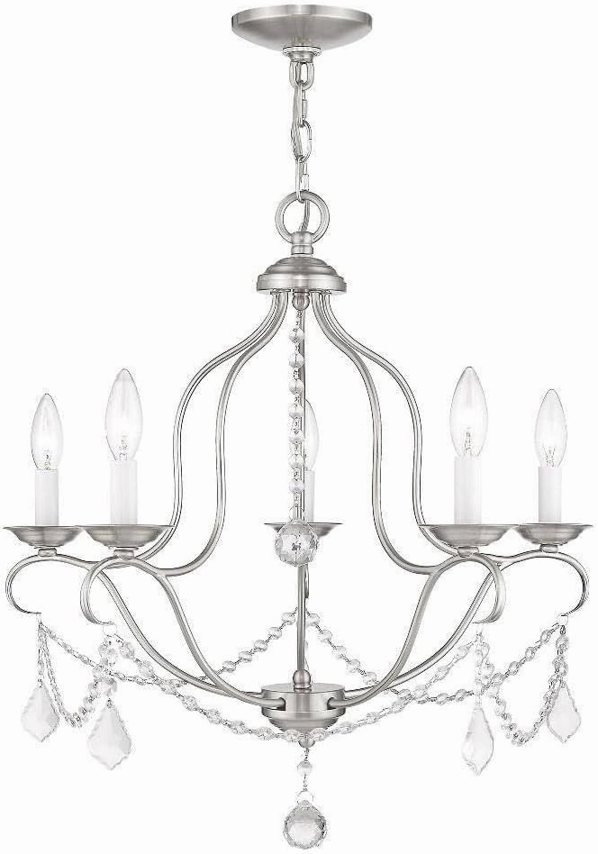 Livex Lighting 6435-91 Chesterfield 5 Light Chandelier, Brushed Nickel