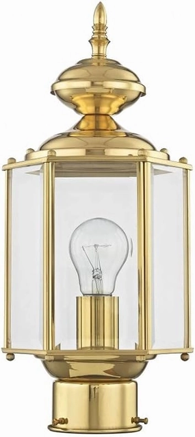 Livex Lighting Lantern 2117-02 Outdoor Post with Clear Beveled Glass Shades, Polished Brass