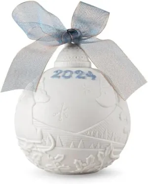 LLADRÓ Christmas Ball 2024 Blue. Decorative Ornament in Matte Porcelain with Blue Details. Porcelain Christmas Ball #18480