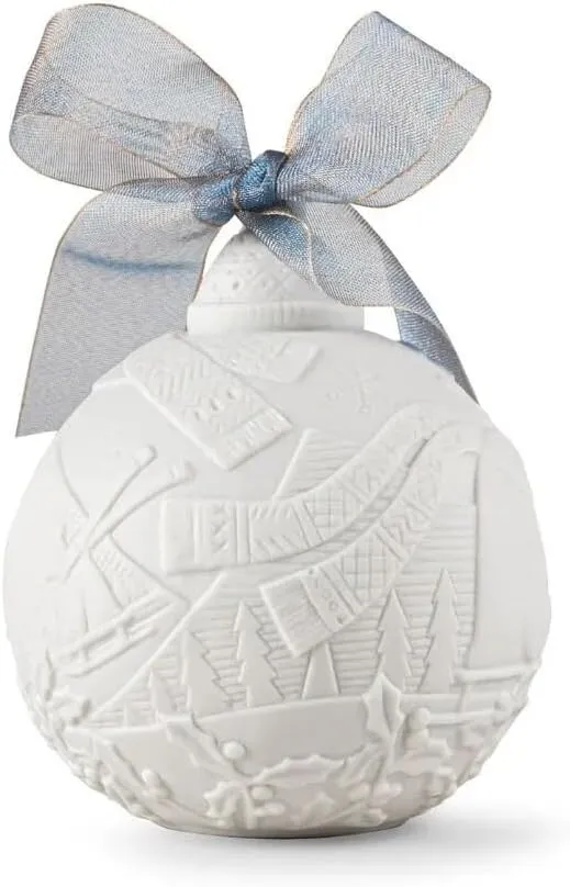 LLADRÓ Christmas Ball 2024 Blue. Decorative Ornament in Matte Porcelain with Blue Details. Porcelain Christmas Ball #18480