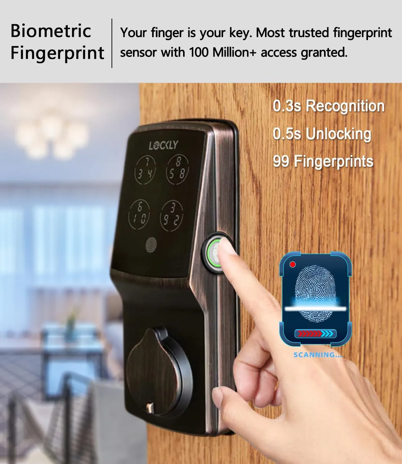 Lockly Secure Pro Deadbolt, Wi-Fi Smart Lock, Keyless Entry Door Lock, Smart Locks for Any Doors, PIN Genie® Keypad, 3D Biometric Fingerprint Sensor, Auto Lock, Rekeying Capability - Venetion Bronze