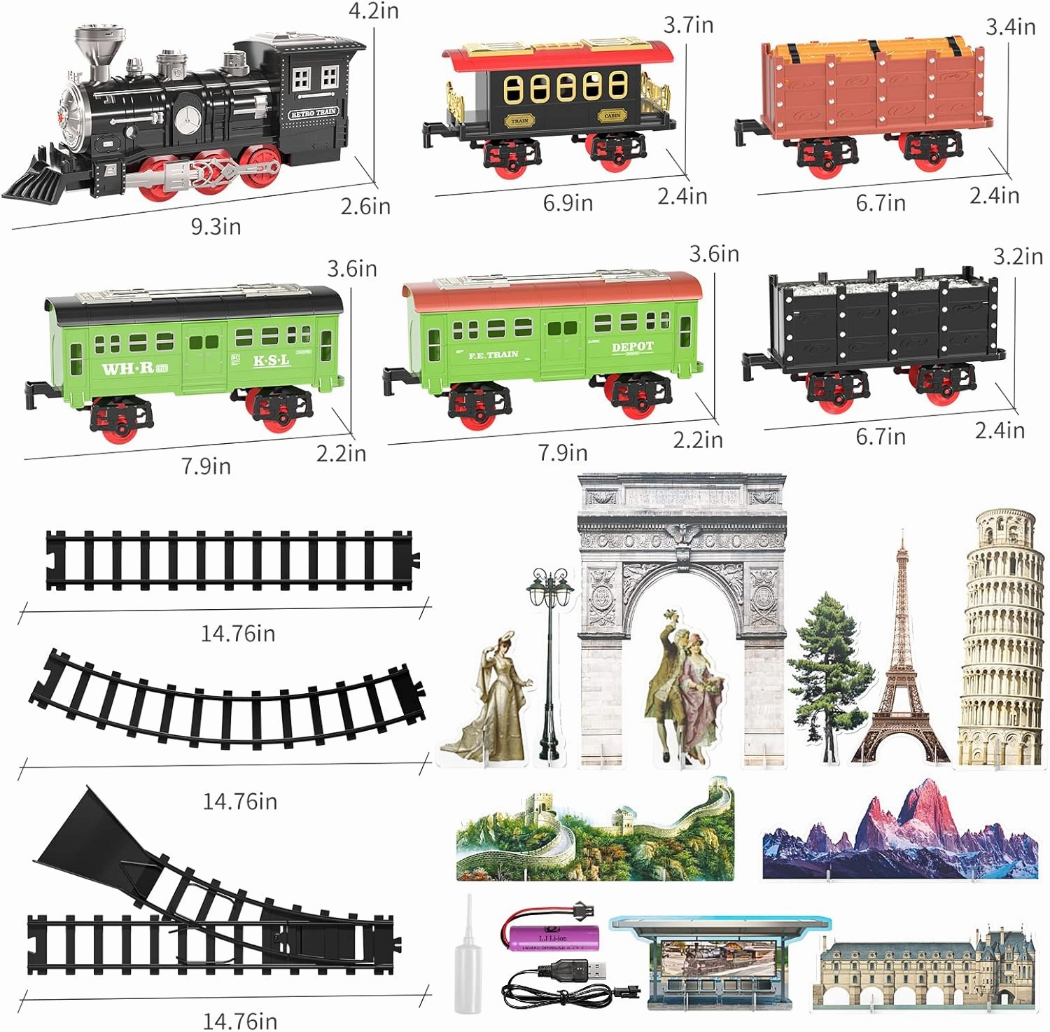 Locomoto Train Set - Upgraded 3 Steam Nozzles & Silent Mode, Electric Train Toys w/Light and Sounds, Toddler Train Sets for Boys w/Locomotive, Cars and Tracks, Toy Train for Kids 3 4 5 6 7 Years Old