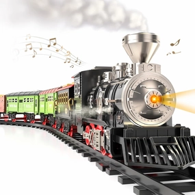 Locomoto Train Set - Upgraded 3 Steam Nozzles & Silent Mode, Electric Train Toys w/Light and Sounds, Toddler Train Sets for Boys w/Locomotive, Cars and Tracks, Toy Train for Kids 3 4 5 6 7 Years Old