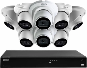 Lorex 4K 8MP 16-Camera Capable (Wired or Fusion Wi-Fi) 4TB PoE NVR System with 8 IP Dome Cameras - Color Night Vision, Smart Motion Detection (Person/Vehicle), IP67, Listen-in Audio (White)