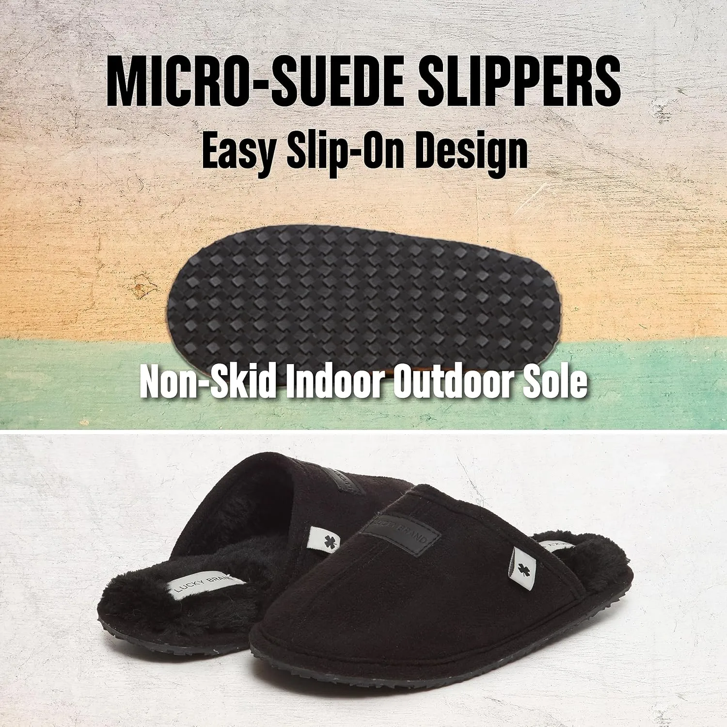 Lucky Brand Boys Slippers - Fuzzy Non Slip Memory Foam House Slippers for Kids - Plush Soft Rubber Sole Bedroom Shoes
