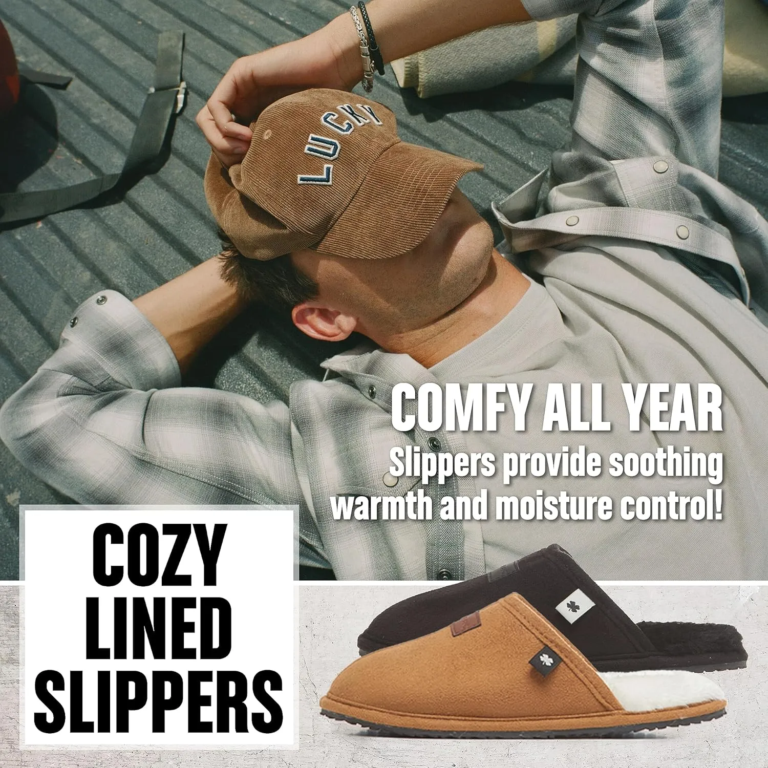 Lucky Brand Boys Slippers - Fuzzy Non Slip Memory Foam House Slippers for Kids - Plush Soft Rubber Sole Bedroom Shoes