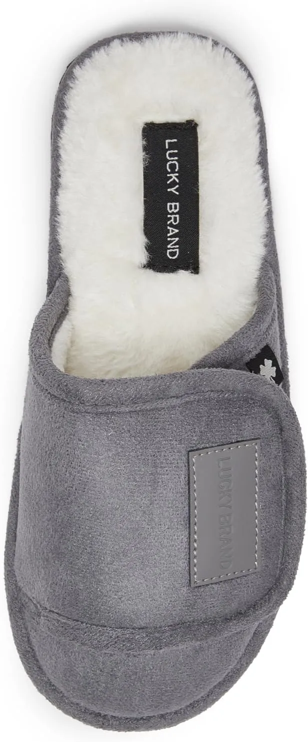 Lucky Brand Boys Slippers - Fuzzy Non Slip Memory Foam House Slippers for Kids - Plush Soft Rubber Sole Bedroom Shoes