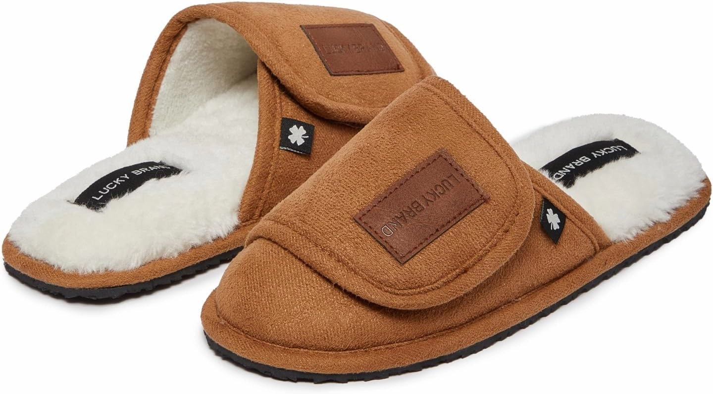 Lucky Brand Boys Slippers - Fuzzy Non Slip Memory Foam House Slippers for Kids - Plush Soft Rubber Sole Bedroom Shoes