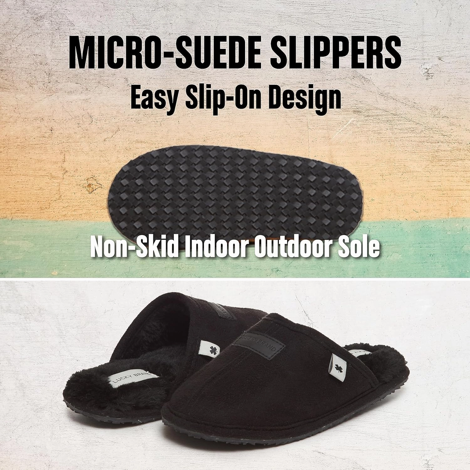Lucky Brand Micro-Suede Scuff Indoor Slippers for Men with Plush Lining