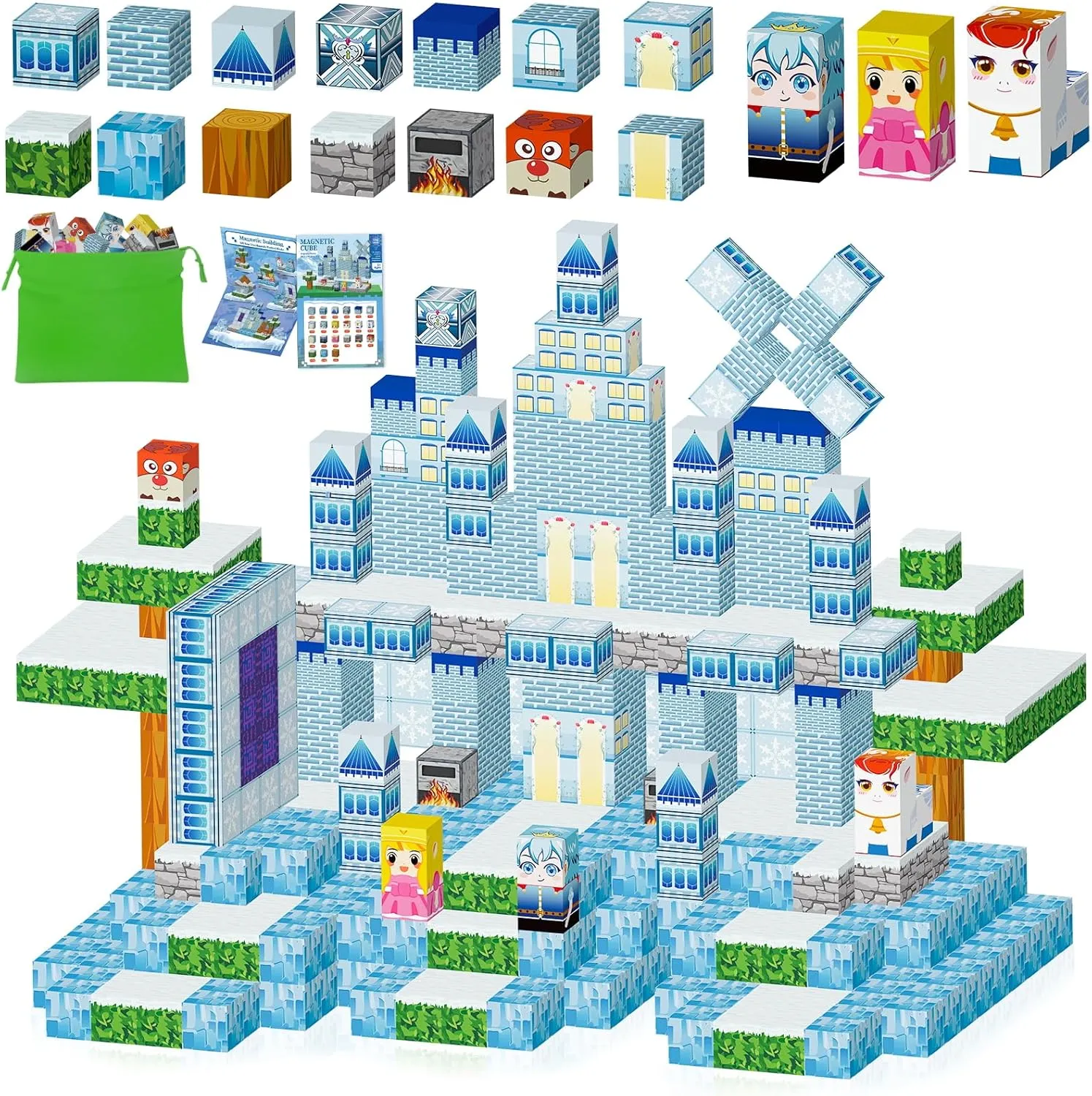 Ludmila 116PCS Magnetic Blocks Building Toys, Build 3D Magnetic Building Blocks Frozen Castle Set for Kids Ages 3 , Magnetic Blocks STEM Sensory Educational Birthday Gifts Construction Toys