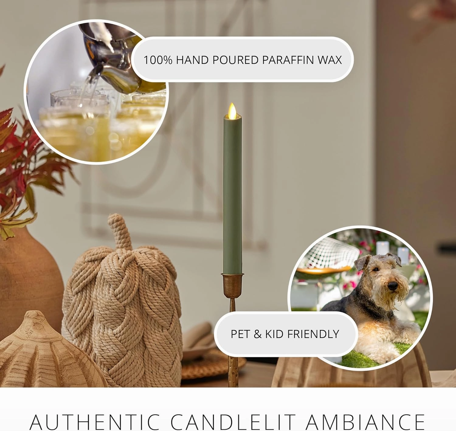 Luminara - Flameless Battery Operated Taper Candle - Loden Green - Pack of 1-1x9.5 - LED Flickering Flame - Realistic Safe for Home Kids and Pets