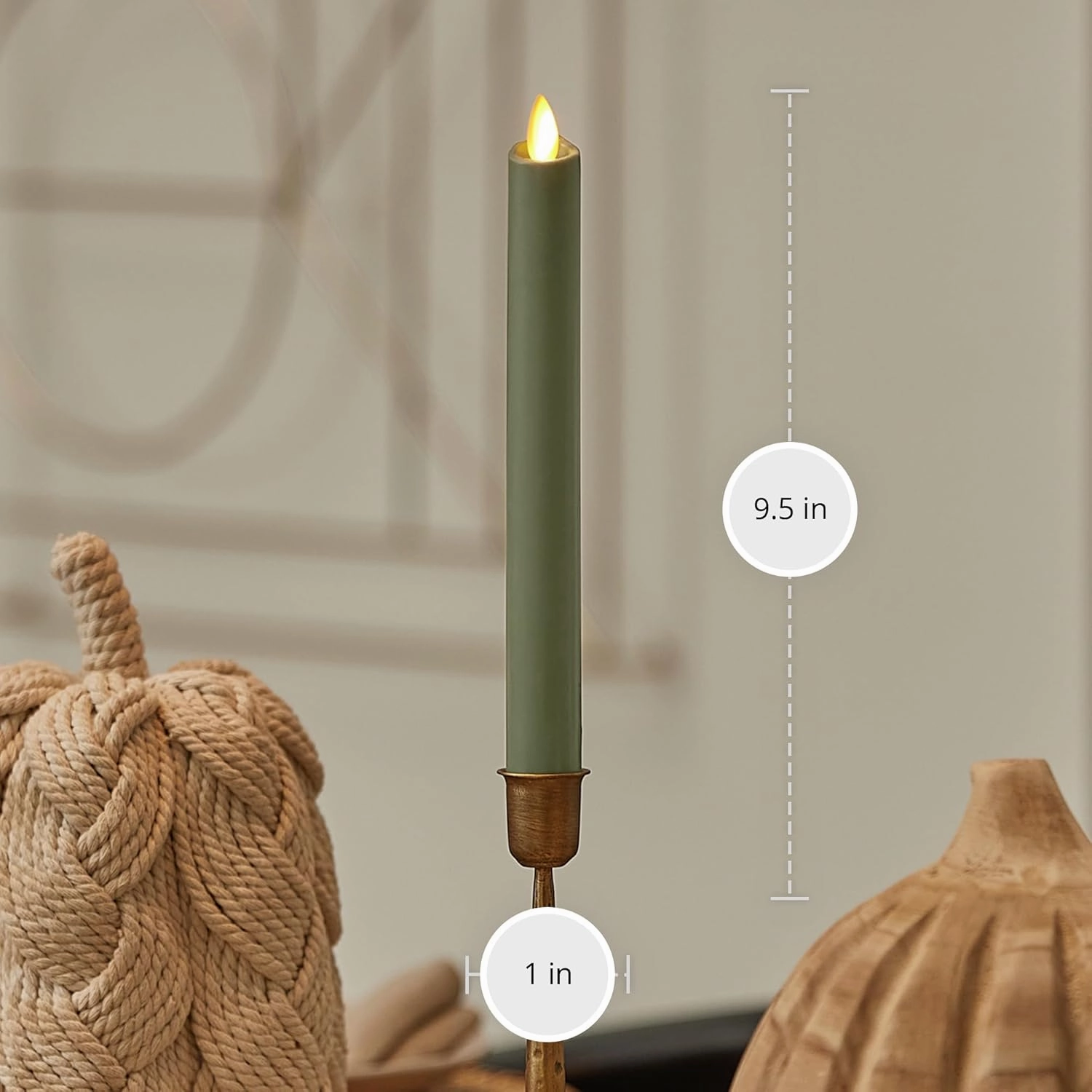 Luminara - Flameless Battery Operated Taper Candle - Loden Green - Pack of 1-1x9.5 - LED Flickering Flame - Realistic Safe for Home Kids and Pets