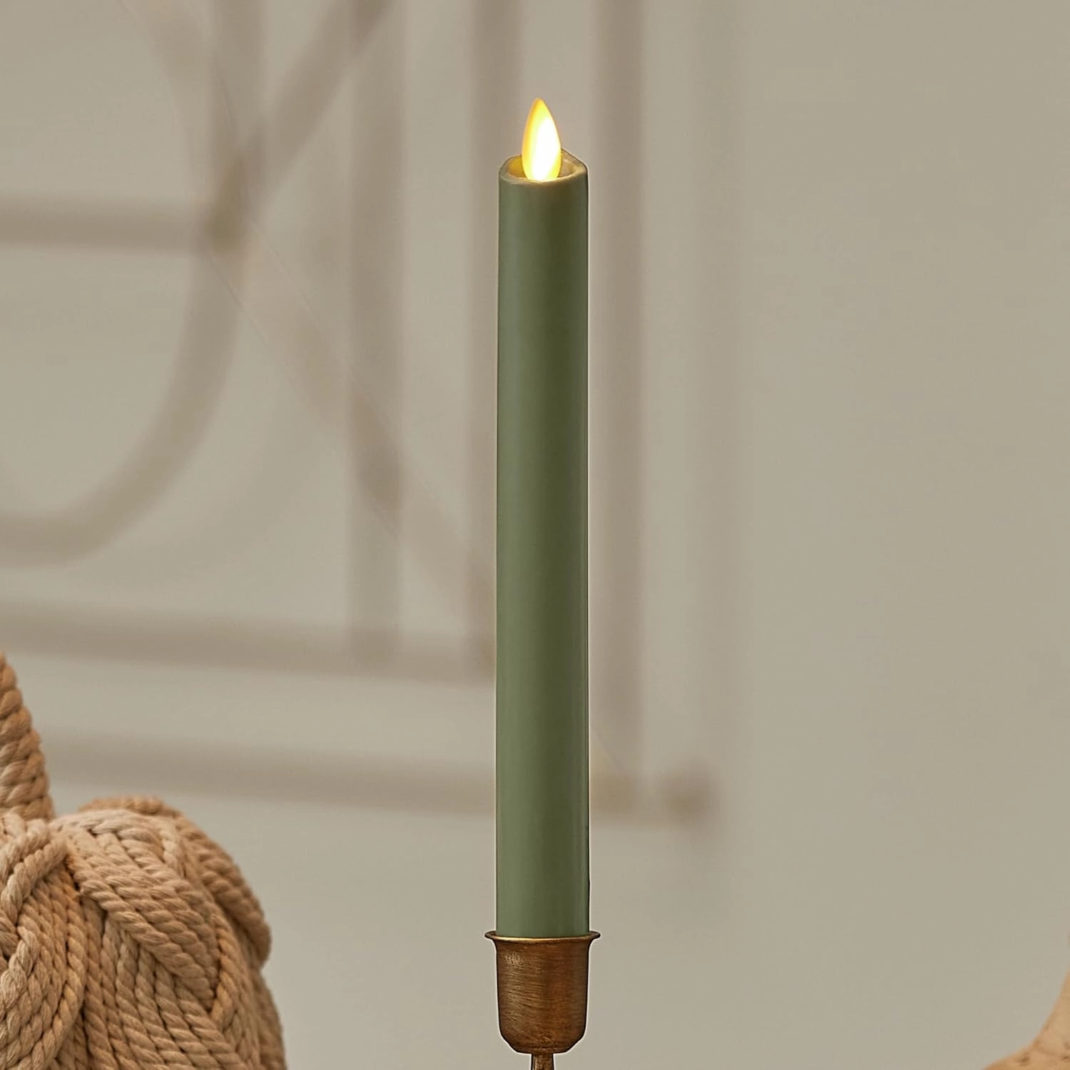 Luminara - Flameless Battery Operated Taper Candle - Loden Green - Pack of 1-1x9.5 - LED Flickering Flame - Realistic Safe for Home Kids and Pets
