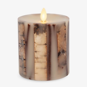 Luminara Embedded Birch Twigs Flameless LED Candle, 3.5" x 4.5", Moving Flame Real Wax Unscented, Battery Operated, Decorative Home Lighting Safe