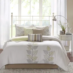 Madison Park Caelie Quilt Modern Classic Design All Season, Breathable Coverlet Lightweight Bedding Set, Matching Shams, Decorative Pillow, Full/Queen(90"x90"), Leaf Yellow 6 Piece