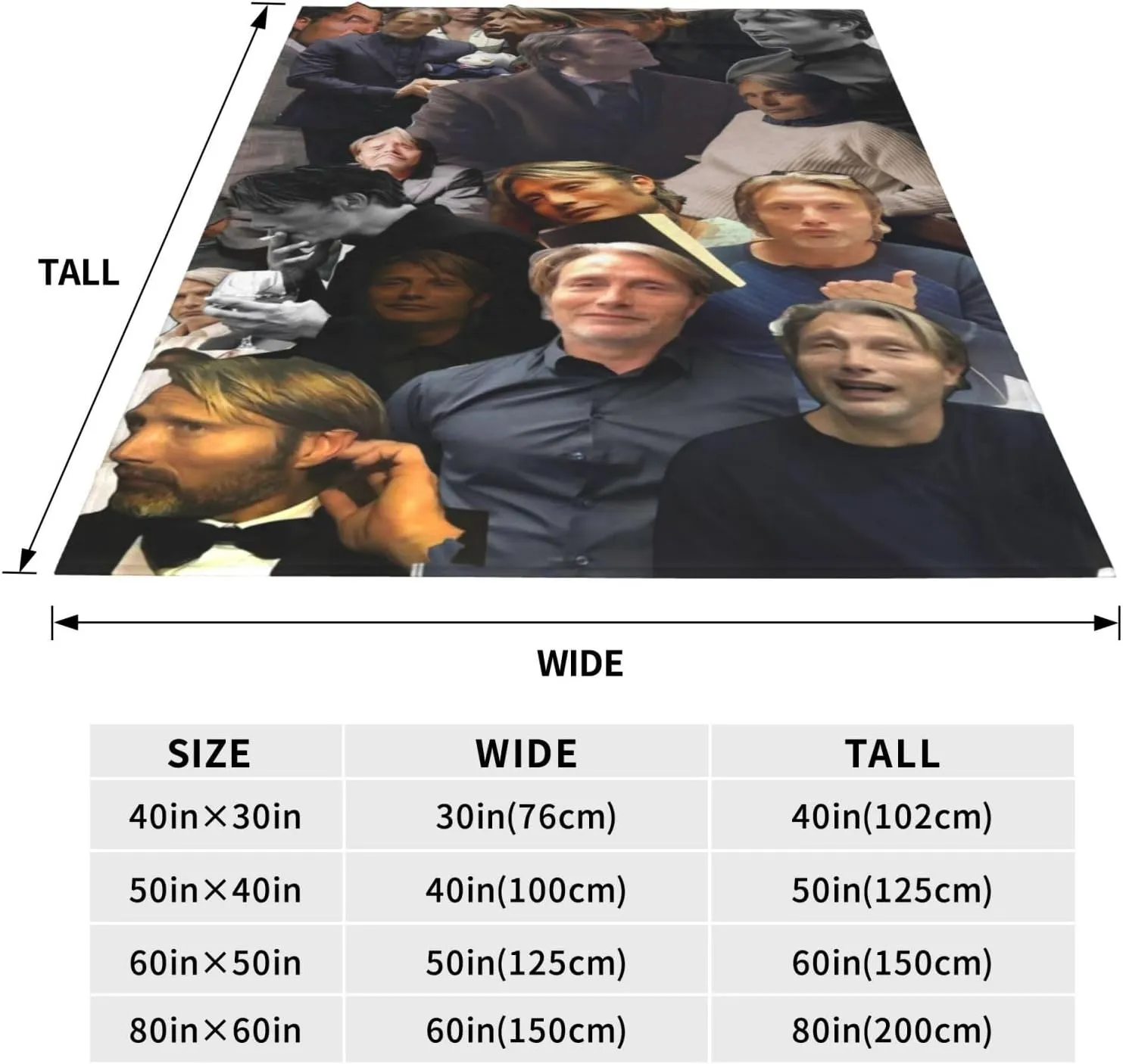 Mads Mikkelsen Blanket Flannel Fleece Printed Throw Blankets Ultra Soft Micro Warm Blanket for All Season Bedding Chair Sofa Couch Bed 50"x40"