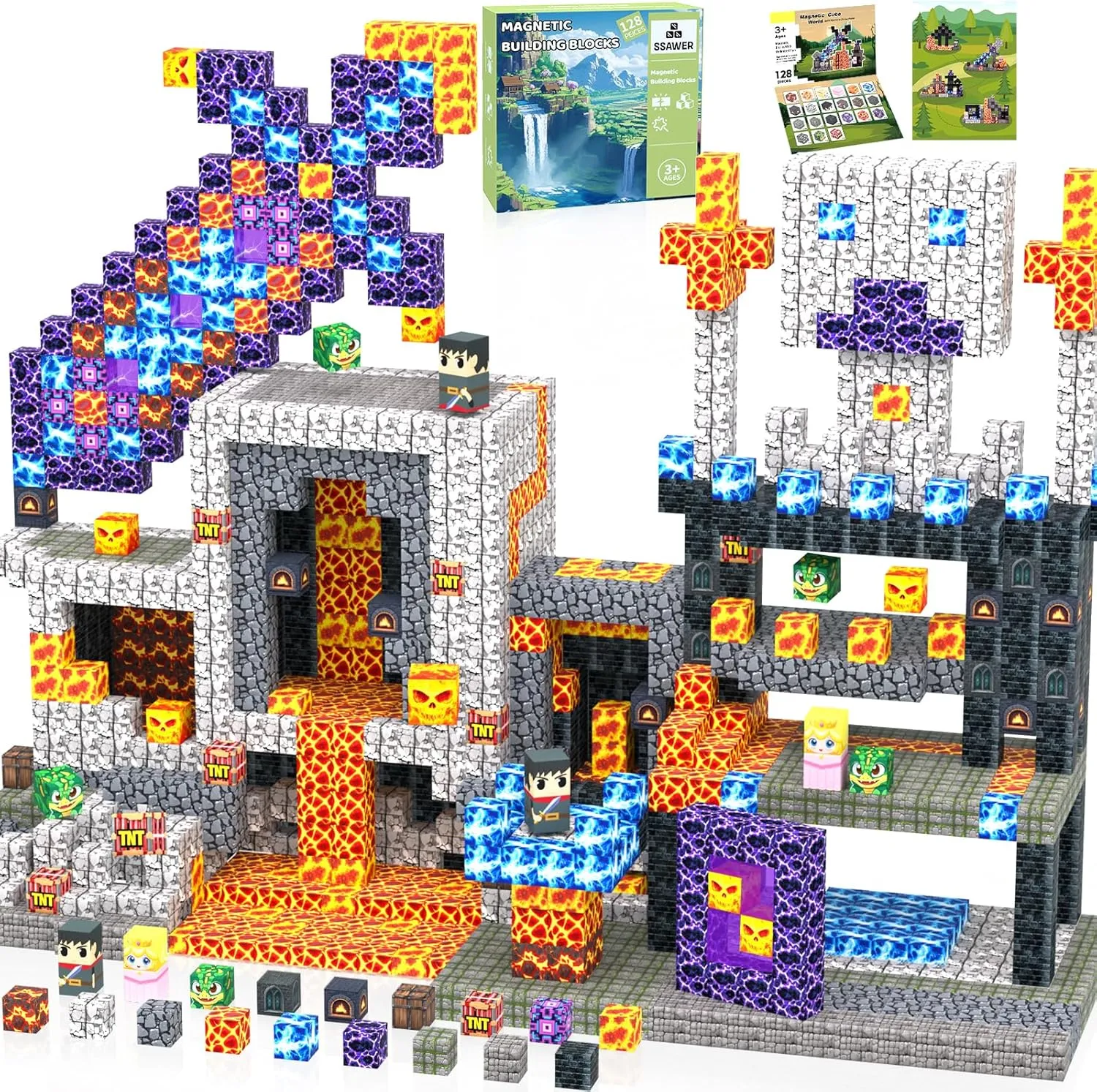Magnetic Blocks, 3D Building Blocks Set for Kids, 128 PCS Magnetic Cube, STEM Montessori Construction White Toys