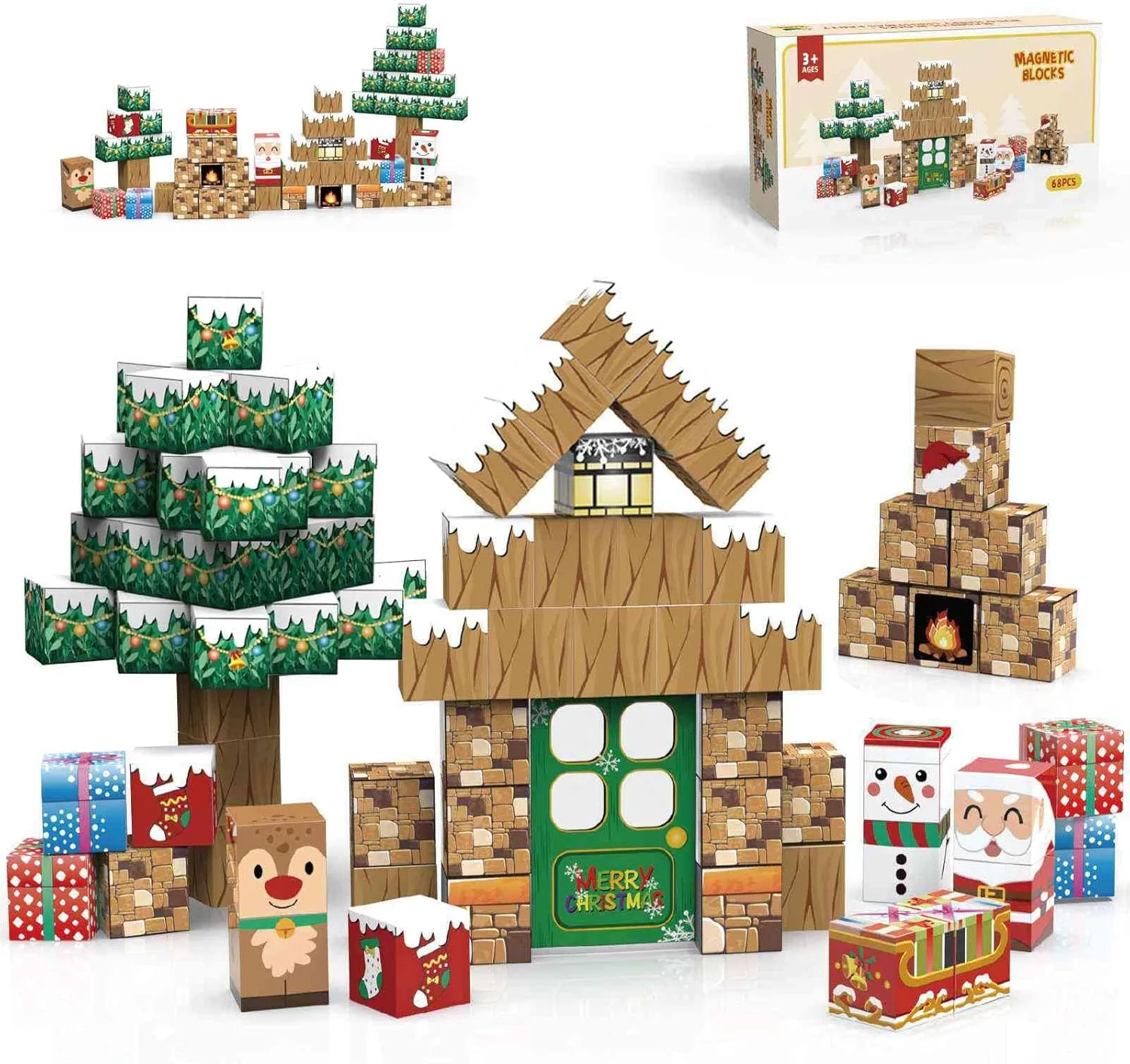 Magnetic Blocks Christmas Themed Building Toys for Kids Ages 3  STEM Toys for Boys Age 3 4 5 6 7 8 Year Old Girls Gift Idear