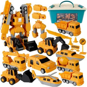 Magnetic Transform Engineering Car Assembled Construction Vehicles with Storage Box, Transforming Robot Toys Magnetic Blocks for Kids Age 3  (35 Pcs)