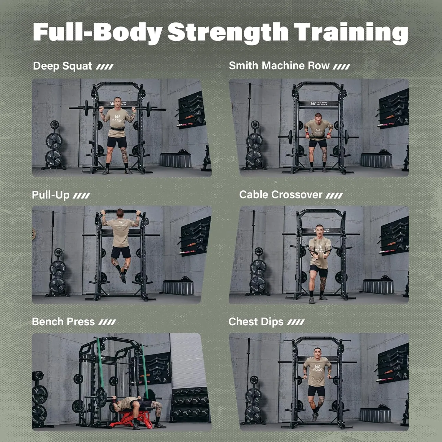 Major Fitness Drone2 Strength Training Smith Machines – All-in-One Home Gym Squat Rack with Weight Bar, Dual LAT Pull-Down Systems & Cable Crossover Machine for Full-Body Workouts