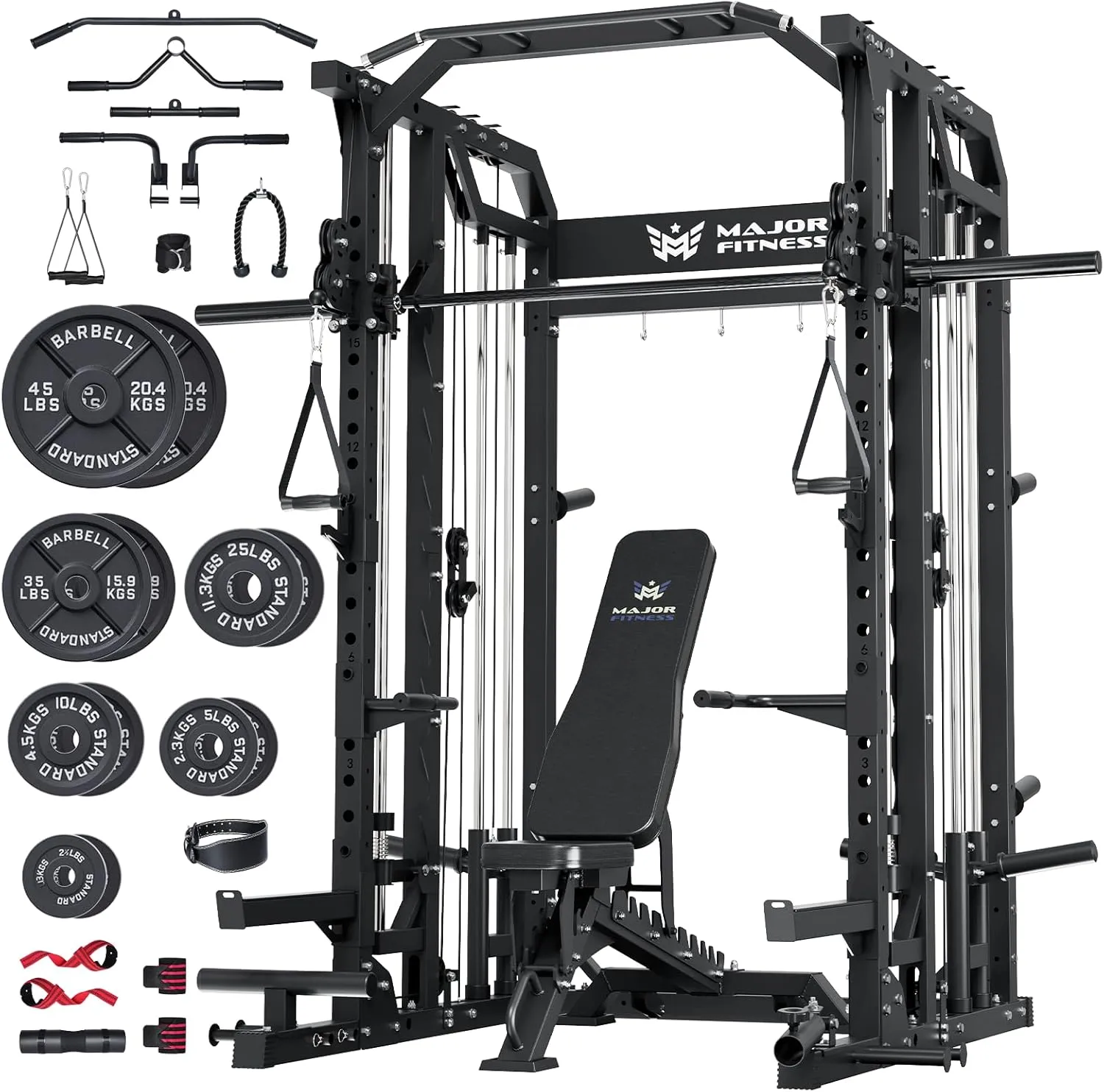 Major Fitness Drone2 Strength Training Smith Machines – All-in-One Home Gym Squat Rack with Weight Bar, Dual LAT Pull-Down Systems & Cable Crossover Machine for Full-Body Workouts