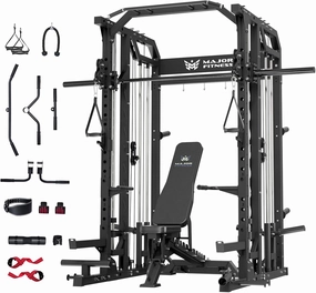 Major Fitness Drone2 Strength Training Smith Machines – All-in-One Home Gym Squat Rack with Weight Bar, Dual LAT Pull-Down Systems & Cable Crossover Machine for Full-Body Workouts