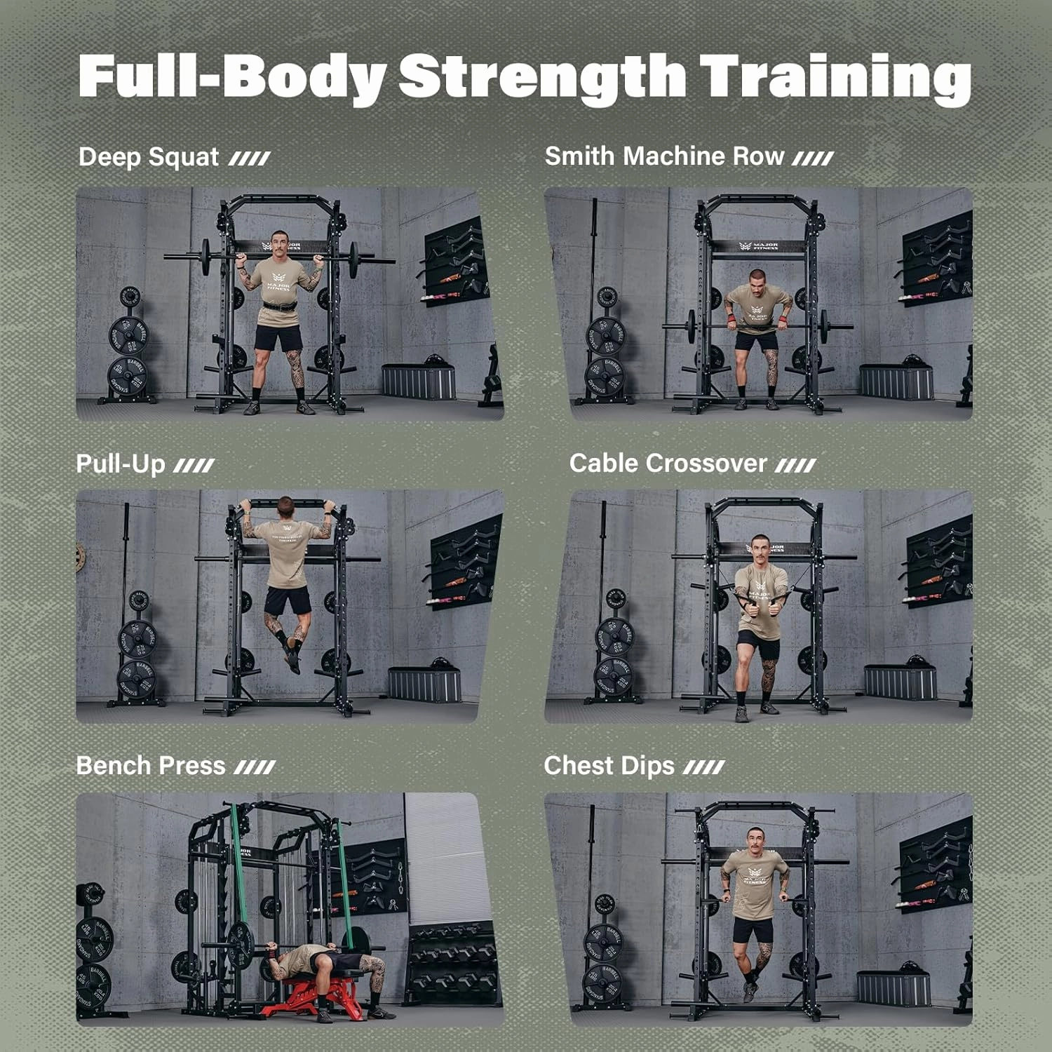 Major Fitness Drone2 Strength Training Smith Machines – All-in-One Home Gym Squat Rack with Weight Bar, Dual LAT Pull-Down Systems & Cable Crossover Machine for Full-Body Workouts