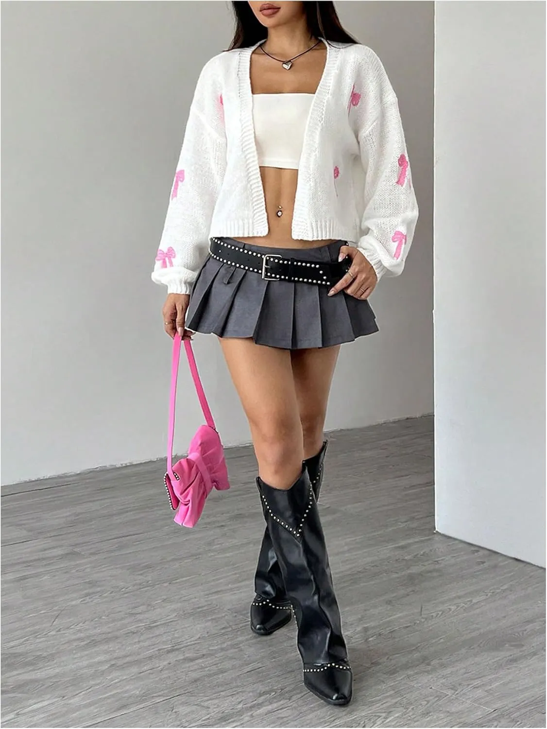 MakeMeChic Women's Cute Cropped Cable Knit Lightweight Cardigan Lantern Sleeve Open Front Cardigan Sweaters