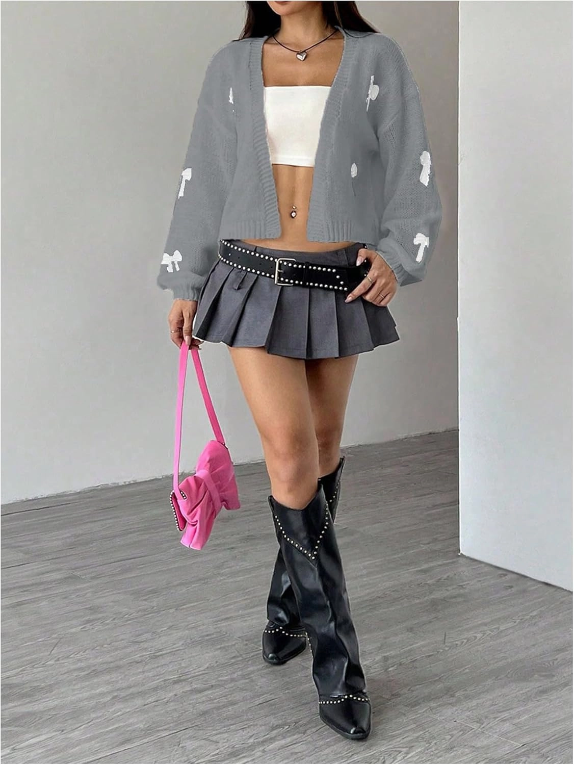 MakeMeChic Women's Cute Cropped Cable Knit Lightweight Cardigan Lantern Sleeve Open Front Cardigan Sweaters