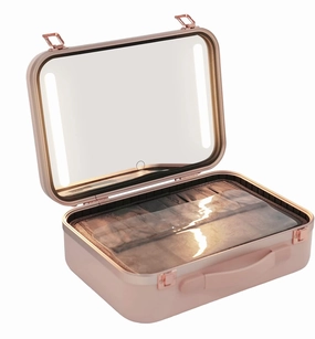 Makeup Train Case Makeup Bag with LED Light & Mirror, Cosmetic Storage Organizer Box Nail Polish Case for Women Girls Makeup Box for Storing Cosmetics Makeup Tools| US STOCK (Pink)