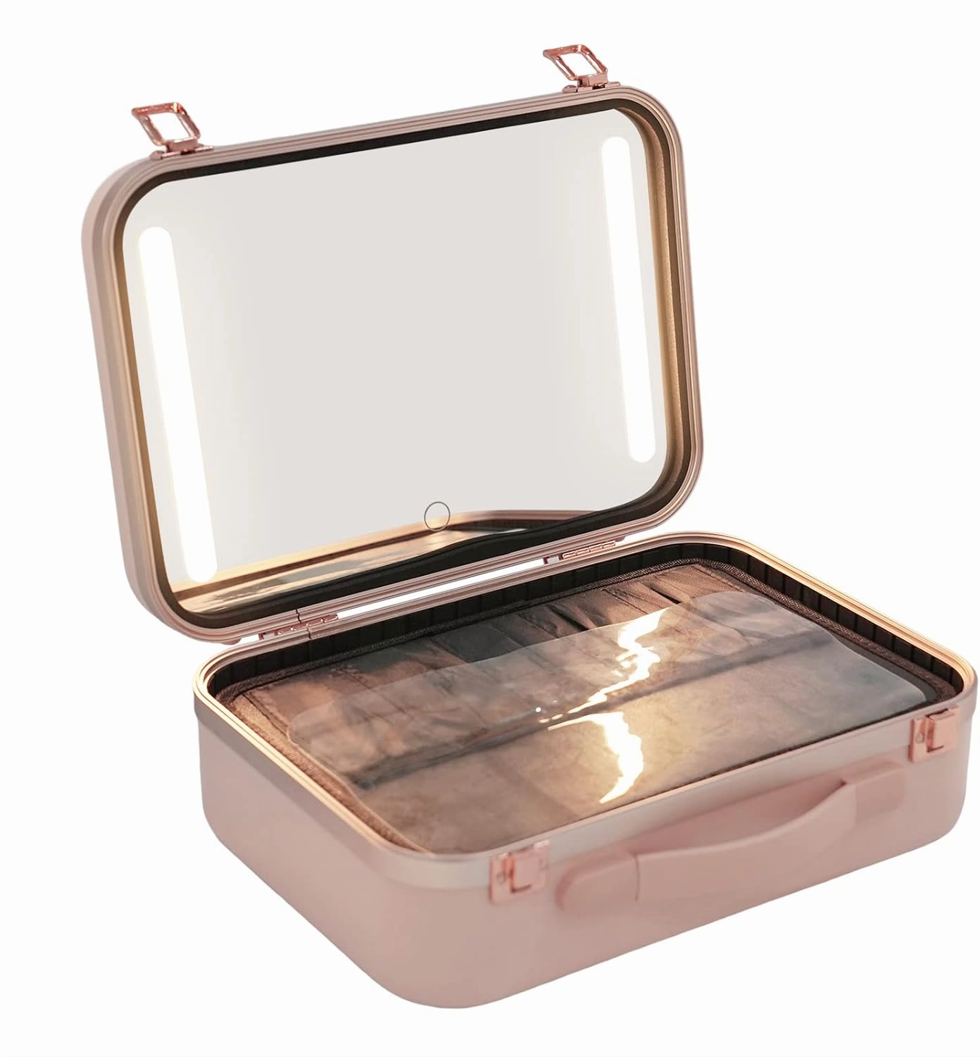 Makeup Train Case Makeup Bag with LED Light & Mirror, Cosmetic Storage Organizer Box Nail Polish Case for Women Girls Makeup Box for Storing Cosmetics Makeup Tools| US STOCK (Pink)