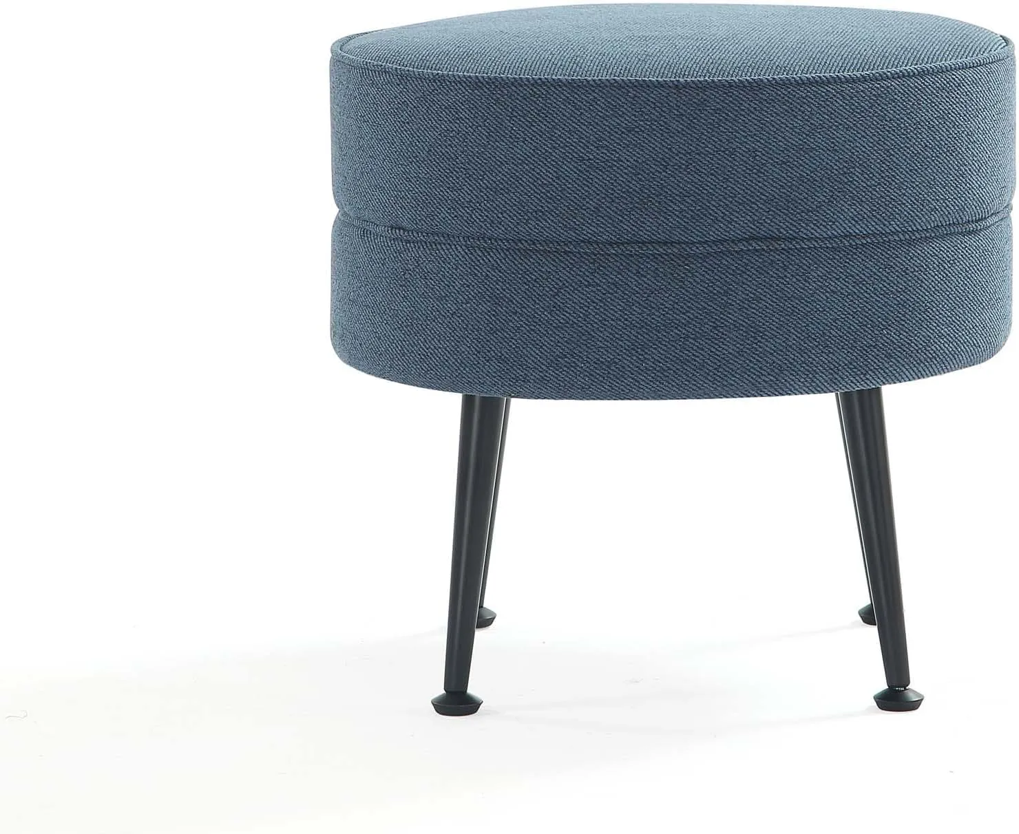 Manhattan Comfort Bailey Mid-Century Modern Round Ottoman - Durable Woven Polyester Blend Upholstery, Stylish Black Stainless Steel Legs - Easy Assembly, Perfect for Living Room, Blue with Black Feet