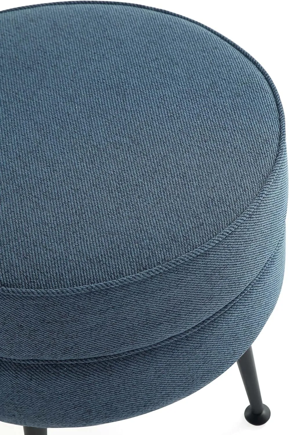 Manhattan Comfort Bailey Mid-Century Modern Round Ottoman - Durable Woven Polyester Blend Upholstery, Stylish Black Stainless Steel Legs - Easy Assembly, Perfect for Living Room, Blue with Black Feet