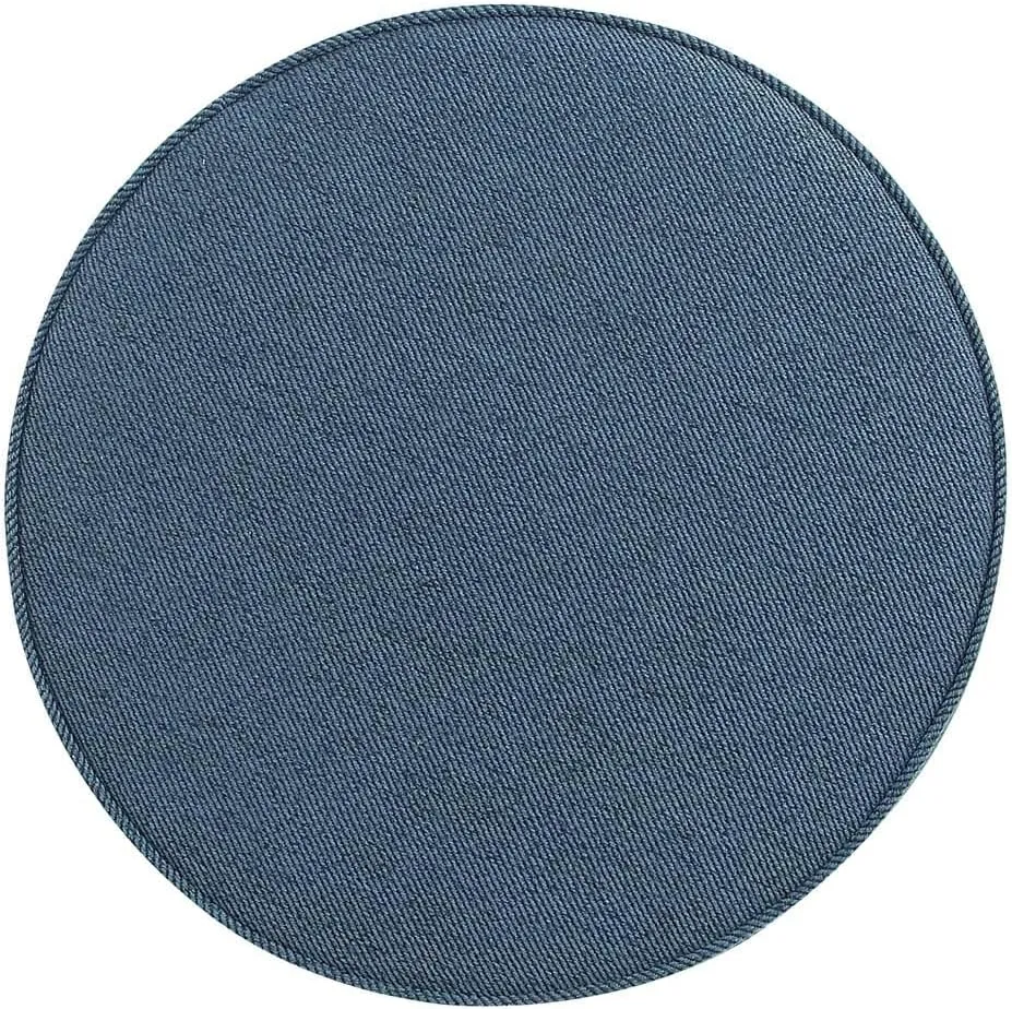 Manhattan Comfort Bailey Mid-Century Modern Round Ottoman - Durable Woven Polyester Blend Upholstery, Stylish Black Stainless Steel Legs - Easy Assembly, Perfect for Living Room, Blue with Black Feet
