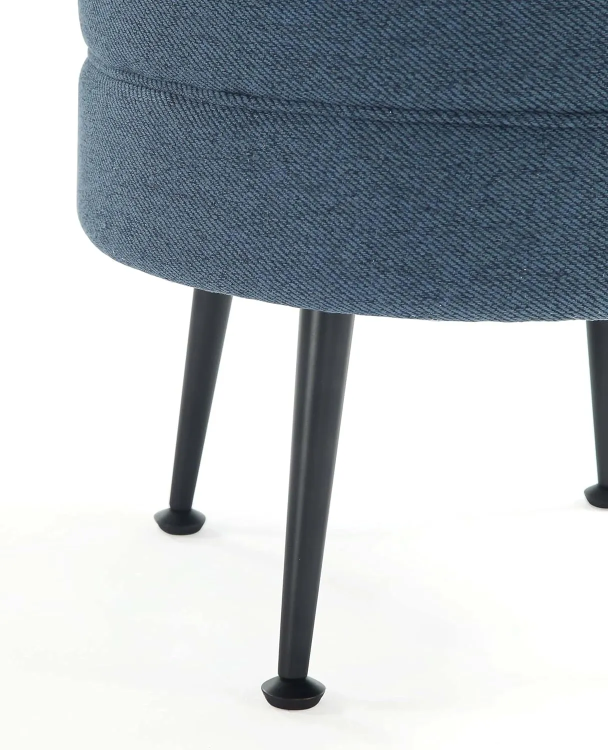 Manhattan Comfort Bailey Mid-Century Modern Round Ottoman - Durable Woven Polyester Blend Upholstery, Stylish Black Stainless Steel Legs - Easy Assembly, Perfect for Living Room, Blue with Black Feet