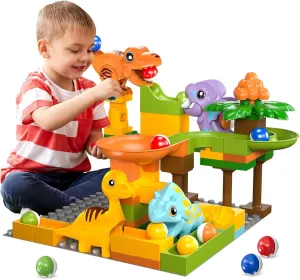 Marble Runs for Kids 4-8,Marble Run for Kids Ages 3-5 with Dinosaur Building Blocks,Dinosaur Toys,STEM Building Toys with 4 Marble Track Compatible with Major Brands