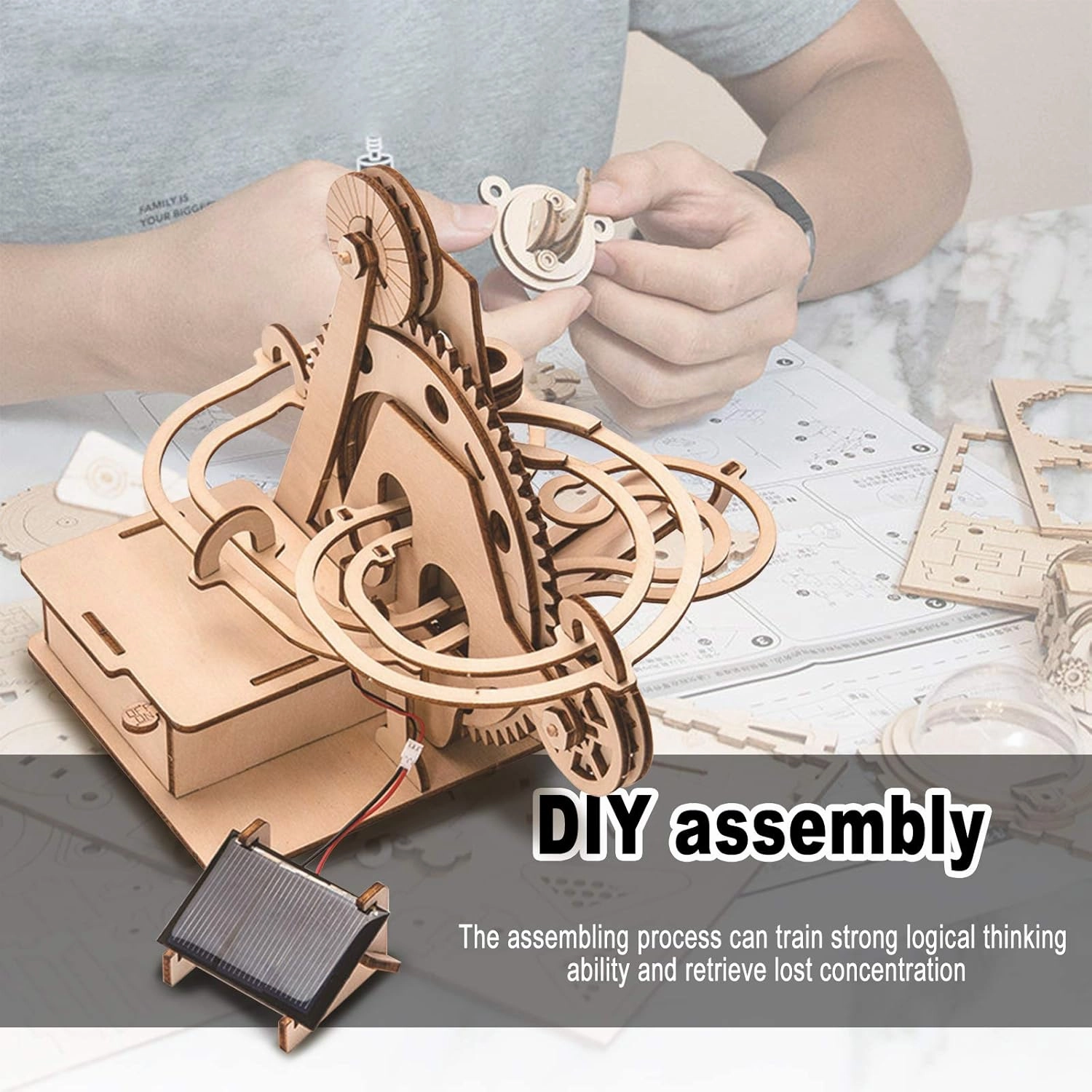 Marble Run 3D Wooden Puzzle for Adults Teens Solar DIY Model Kit Educational Jigsaw Puzzles Building Toys STEM Projects Science Experiments Birthday Gift for Men Kids Ages 8-10-12-14