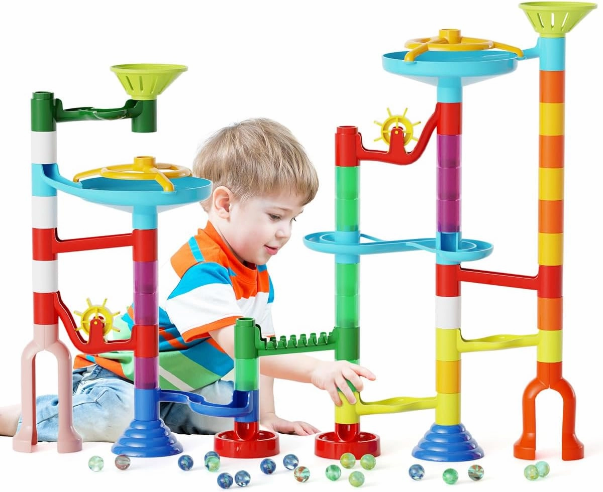 Marble Run Toy, 110pcs Marble Maze Kit STEM Educational Learning Toy for Kids, Mable Race Construction Railway Building Blocks with 60 Marbles Birthday Gift for Boys Girls 3 4 5 6 7 8   Years Old