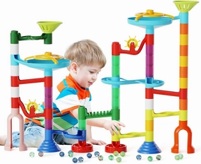 Marble Run Toy, 110pcs Marble Maze Kit STEM Educational Learning Toy for Kids, Mable Race Construction Railway Building Blocks with 60 Marbles Birthday Gift for Boys Girls 3 4 5 6 7 8   Years Old