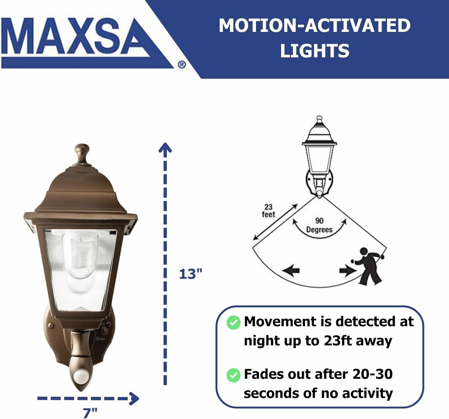 Maxsa 46219 Premium Battery-Powered Motion-Activated Decorative Outdoor Cool White LED Wall Sconce Lighting Fixture, Metal Housing, Dark Copper