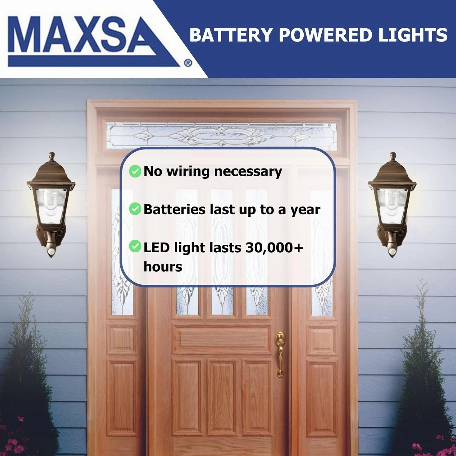 Maxsa 46219 Premium Battery-Powered Motion-Activated Decorative Outdoor Cool White LED Wall Sconce Lighting Fixture, Metal Housing, Dark Copper