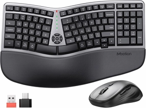 MEETION Ergonomic Wireless Keyboard and Mouse Combo, 2.4G Curved Compact Keyboard with Cushioned Palm Rest, 4 Level DPI Adjustable Wireless Mouse, for Windows/Mac/Desktop/Laptop/PC, Gray Black