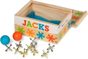 Melissa & Doug Jacks Game with 10 Playing Pieces and 2 Balls in Wooden Storage Box