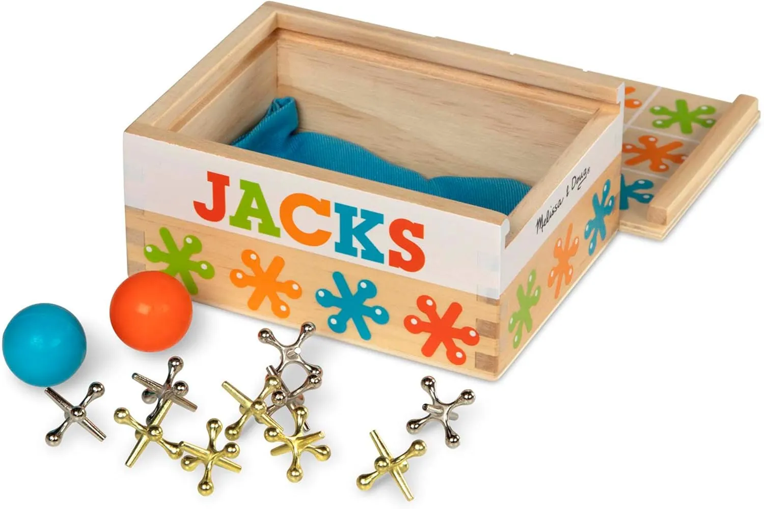 Melissa & Doug Jacks Game with 10 Playing Pieces and 2 Balls in Wooden Storage Box
