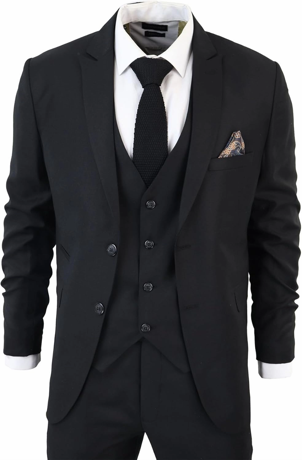 Men's Classic Black Suit 3 Piece Tailored Fit Vintage Office Funeral Security Waiter Wedding