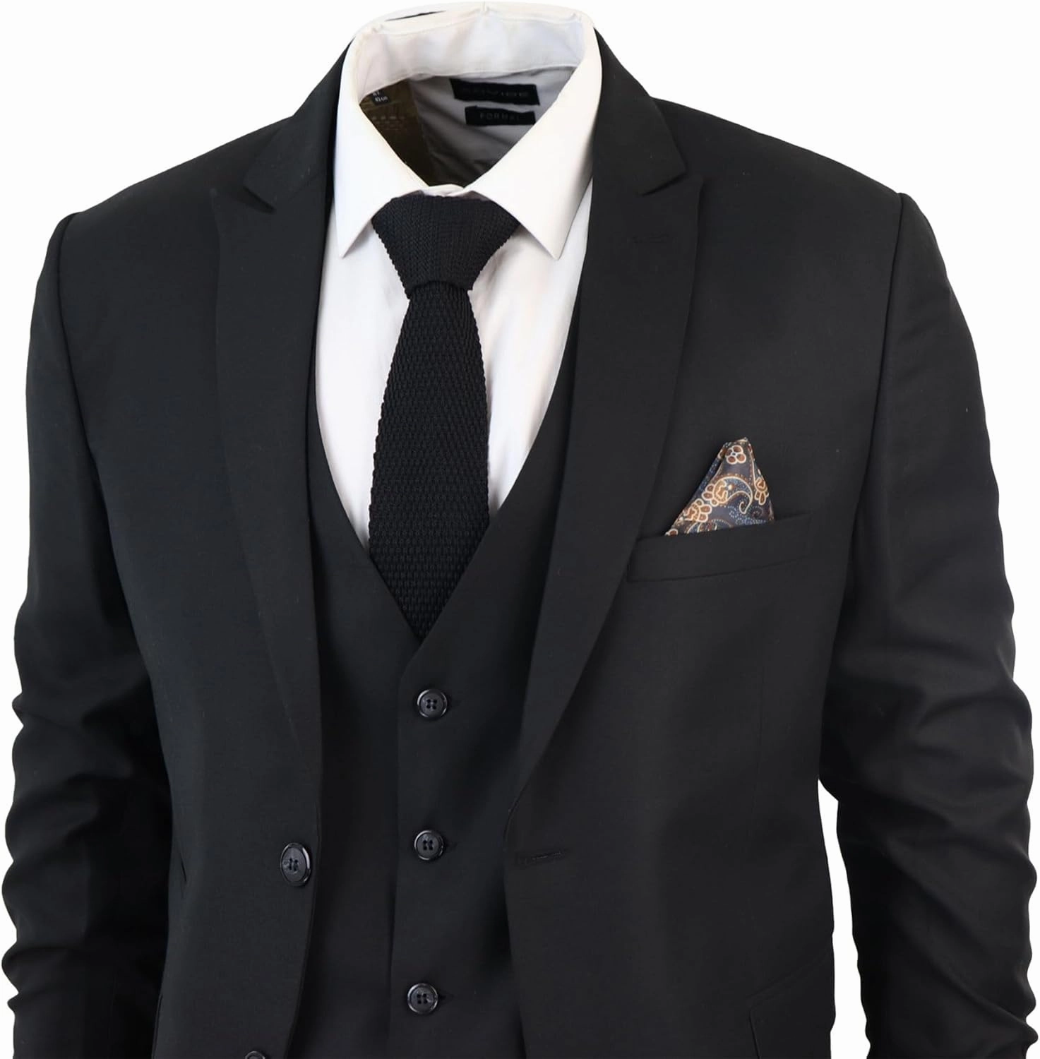 Men's Classic Black Suit 3 Piece Tailored Fit Vintage Office Funeral Security Waiter Wedding