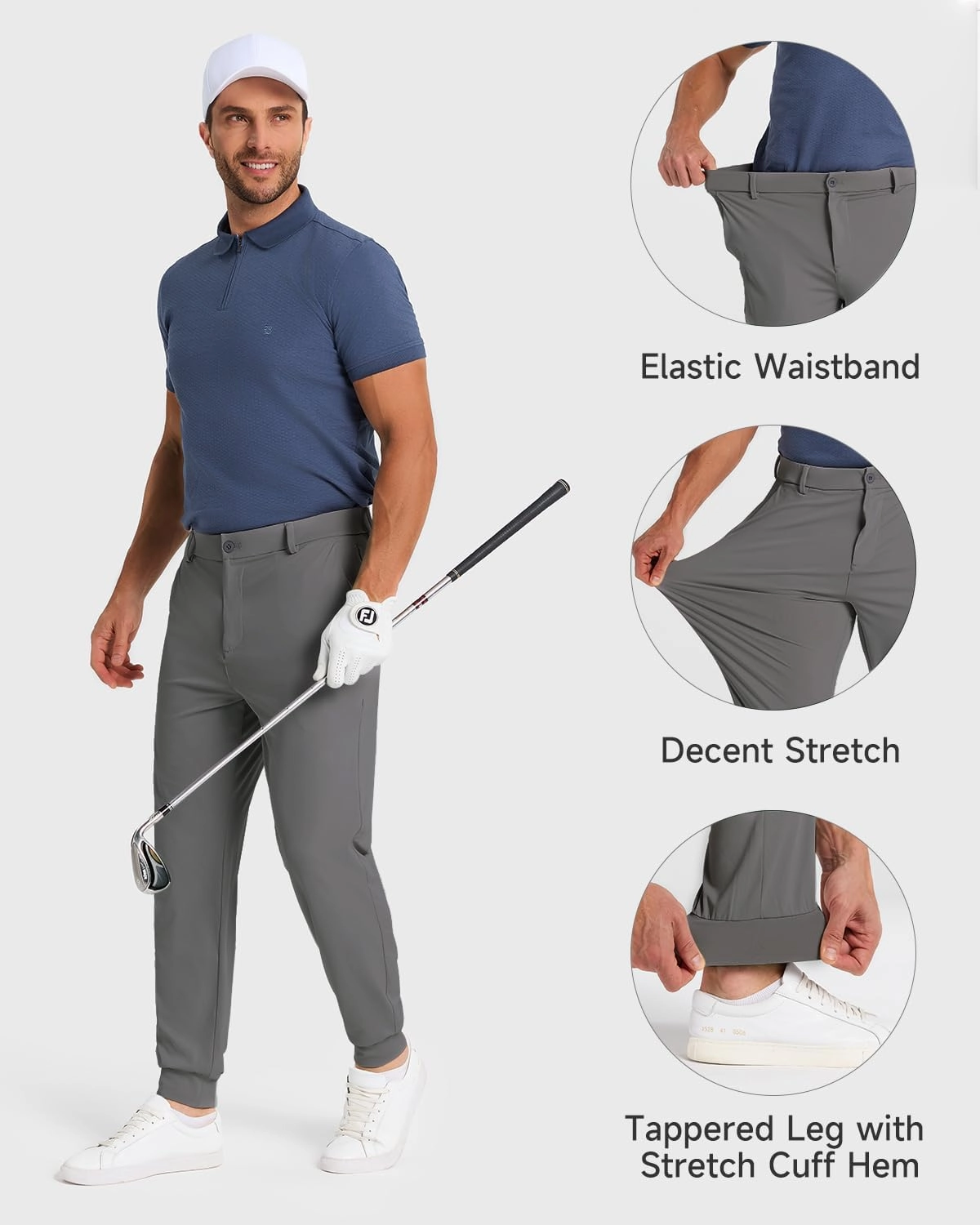 Men's Golf Joggers Pants with 5 Pockets Stretch Fit Work Dress Athletic Jogger Sweatpants for Running Gym